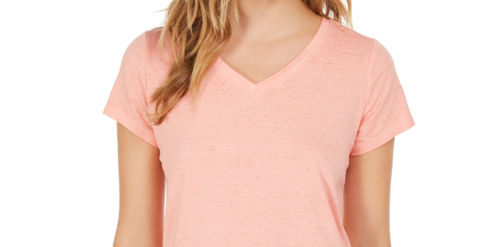 Camiseta feminina estilo &amp; co com decote em V e estampa Burnout, rosa, tamanho grande