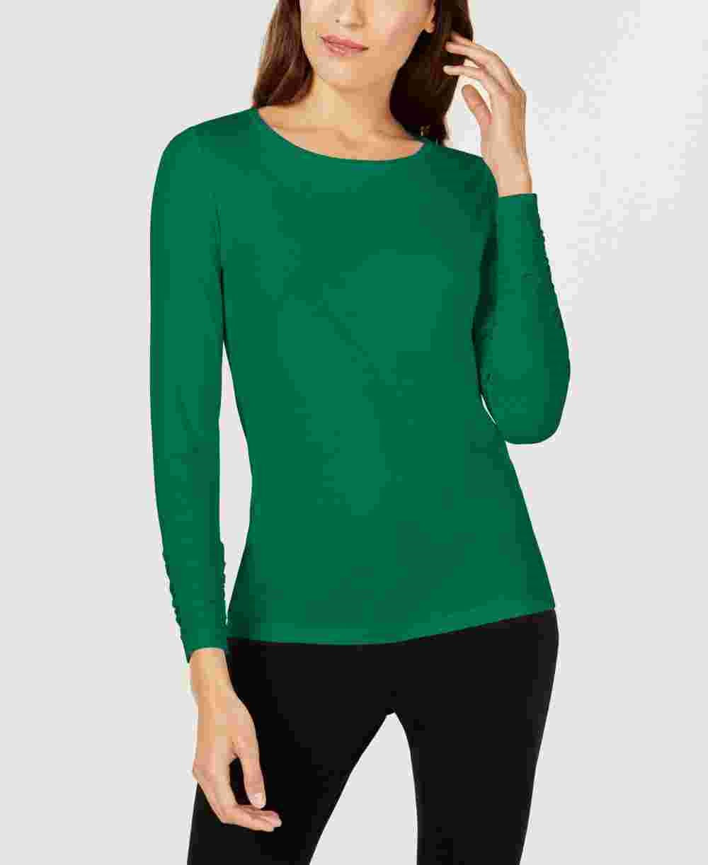 Blusa feminina Alfani com manga franzida, verde, tamanho médio