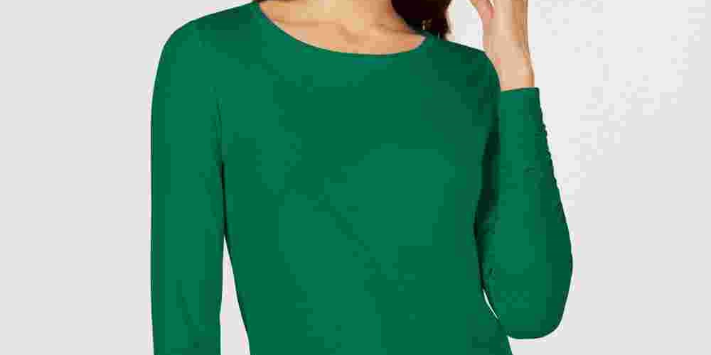 Blusa feminina Alfani com manga franzida, verde, tamanho médio
