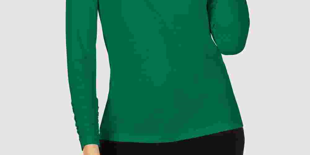 Blusa feminina Alfani com manga franzida, verde, tamanho médio