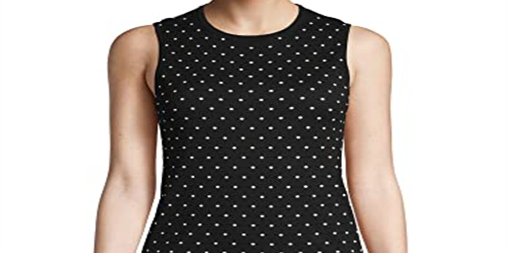 Suéter feminino sem mangas estampado Anne Klein, preto, tamanho X-S