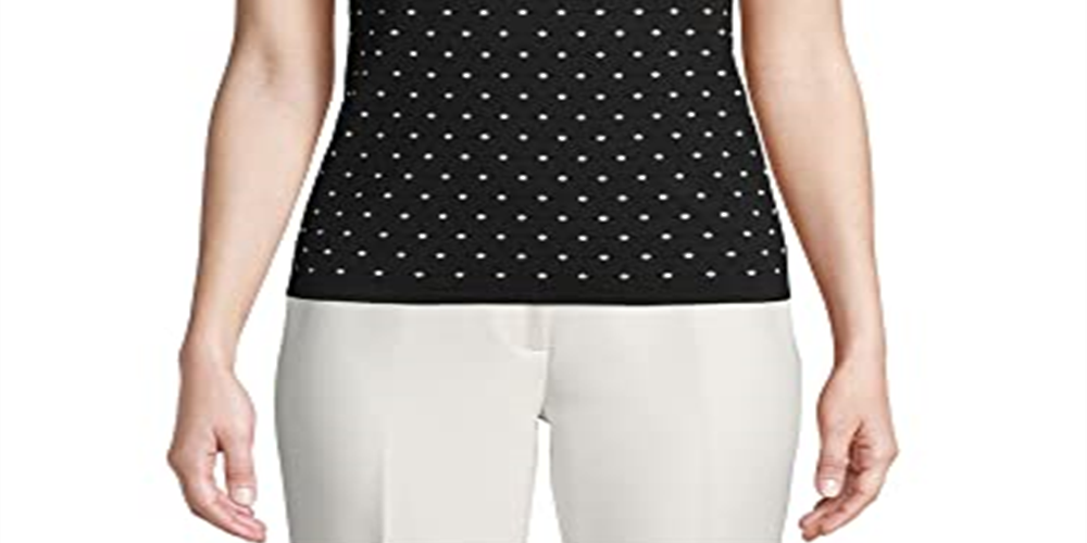 Suéter feminino sem mangas estampado Anne Klein, preto, tamanho X-S
