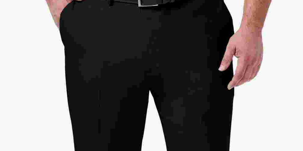 Calça social Haggar masculina grande e alta, premium, confortável, elástica, ajuste clássico, lisa, frente plana, preta, tamanho 46x32