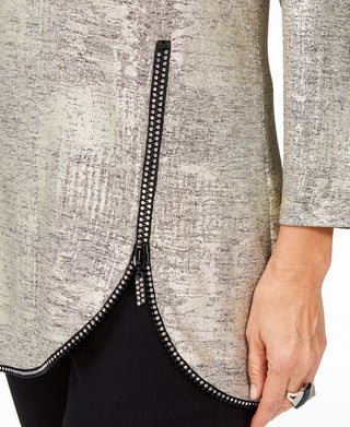 JM Collection Top Feminino com Zíper e Estampa Space Dyed Dourado Tamanho Pequeno G