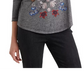 Blusa feminina Lucky Brand floral de manga comprida com decote em joia, cinza, tamanho X-S
