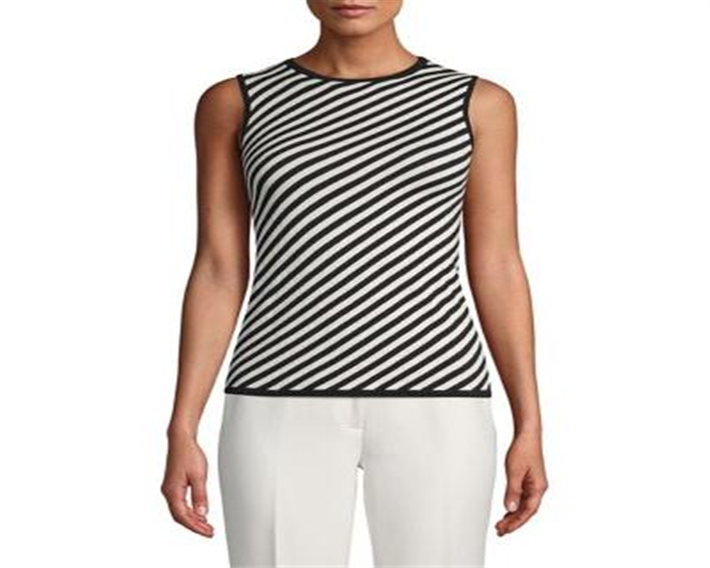 Anne Klein Regata Listrada Sem Mangas Feminina Preta Tamanho -XS