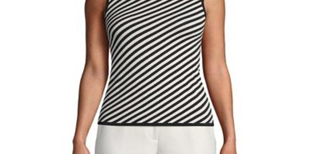 Anne Klein Regata Listrada Sem Mangas Feminina Preta Tamanho -XS
