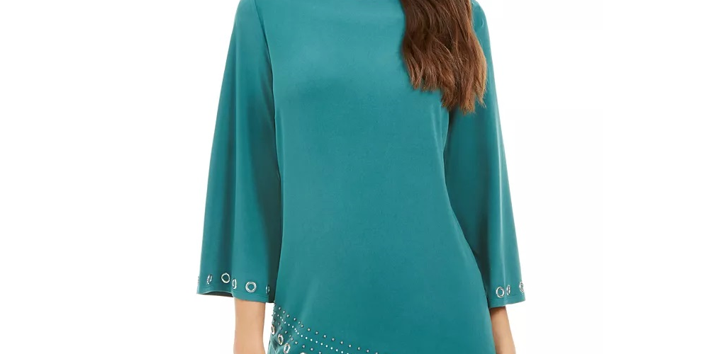 JM Collection Top feminino com bainha cruzada e ilhós, verde, tamanho X-S