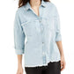 Camisa jeans feminina Guess Parisian com bordas desfiadas, azul, tamanho X-S
