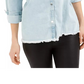 Camisa jeans feminina Guess Parisian com bordas desfiadas, azul, tamanho X-S
