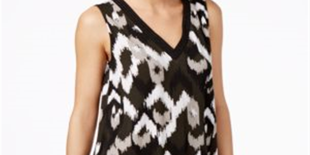 Blusa feminina Alfani estampada sem mangas com bainha de lenço, preta, tamanho pequeno