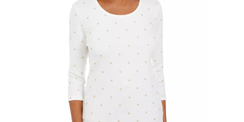 Camisa feminina Karen Scott com estampa de estrela brilhante, branca, tamanho PL
