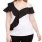 Blusa feminina plus size com babados e blocos de cores, branca, tamanho 0X, da INC International Concepts