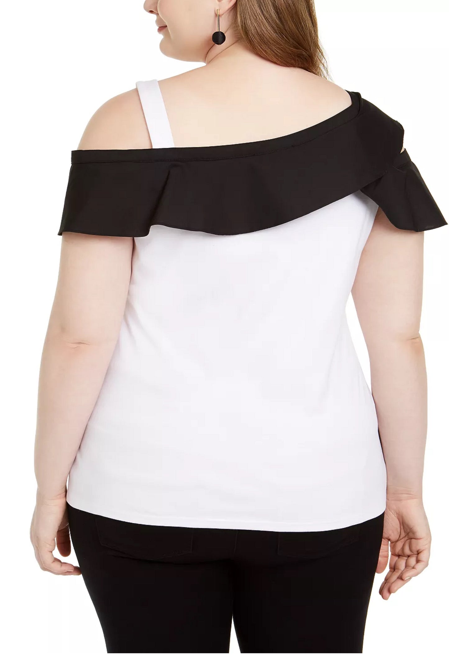 Blusa feminina plus size com babados e blocos de cores, branca, tamanho 0X, da INC International Concepts