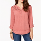Blusa feminina estilo &amp; co de algodão bordado com mangas curtas e estampa de rolo, rosa, tamanho GG