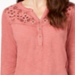 Blusa feminina estilo &amp; co de algodão bordado com mangas curtas e estampa de rolo, rosa, tamanho GG