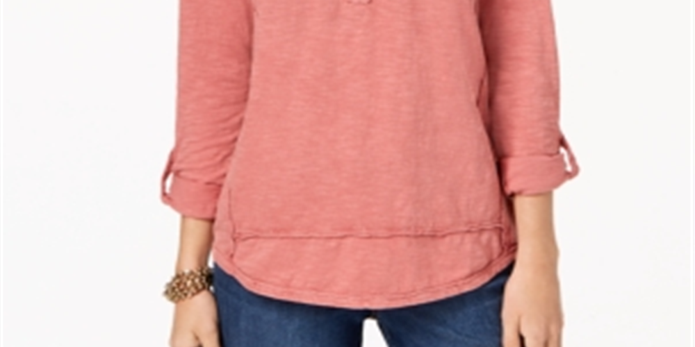 Blusa feminina estilo &amp; co de algodão bordado com mangas curtas e estampa de rolo, rosa, tamanho GG