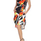 Vestido-camisa estampado feminino White Mark, preto/laranja/branco, tamanho grande