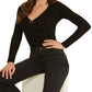 Suéter canelado Guess Irina Pierced feminino, preto, tamanho pequeno