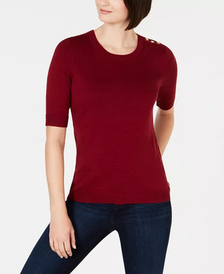 Suéter feminino Charter Club com botões e ombros de fora, tamanho grande, vinho