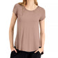 Camiseta feminina Alfani com acabamento em cetim, comprimento alto e baixo, marrom, tamanho médio