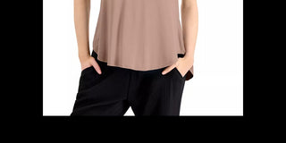 Camiseta feminina Alfani com acabamento em cetim, comprimento alto e baixo, marrom, tamanho médio