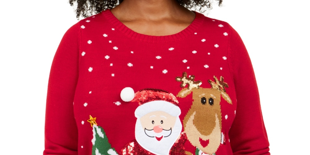 Karen Scott Suéter de Papai Noel Plus Size com Lantejoulas Vermelho Tamanho 0X Feminino