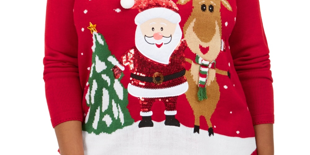 Karen Scott Suéter de Papai Noel Plus Size com Lantejoulas Vermelho Tamanho 0X Feminino