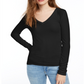 Camiseta feminina com decote em V canelado e esplêndida, preta, tamanho médio