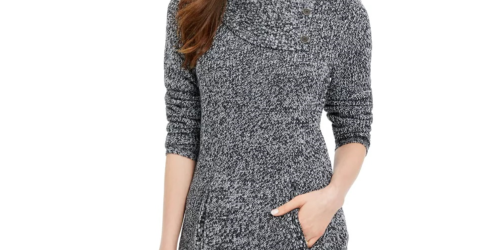 Suéter de malha com gola envelope e bolso canguru feminino Style &amp; Co, preto/branco, tamanho pequeno
