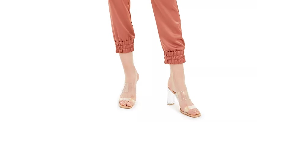 Calça jogger feminina Bar III de cetim marrom tamanho grande