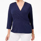 Charter Club Feminino Plus Faux Wrap Hardware Top Berry Tamanho 0X