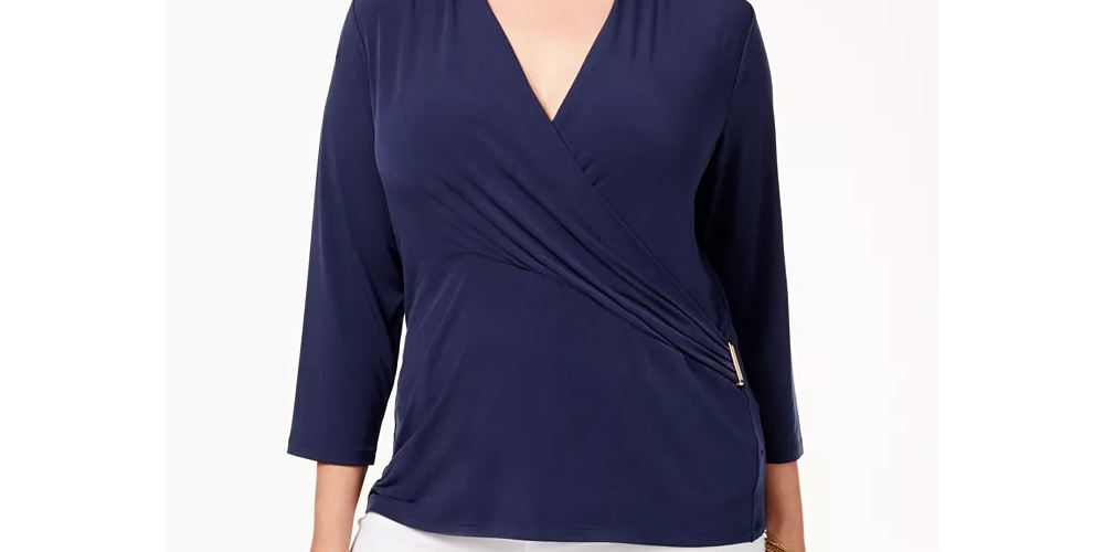 Charter Club Feminino Plus Faux Wrap Hardware Top Berry Tamanho 0X