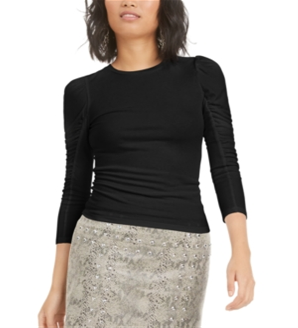 Blusa feminina estilo pulôver bufante Bar III preta tamanho grande