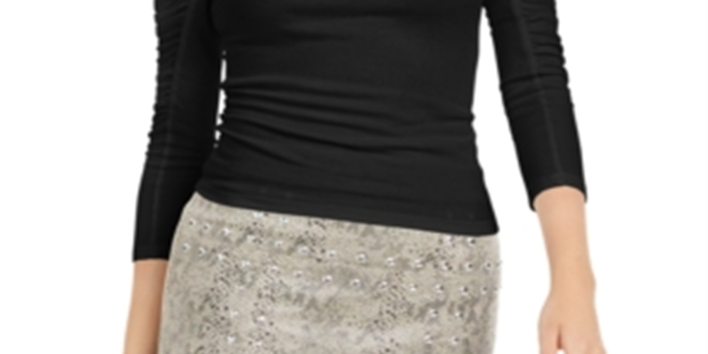 Blusa feminina estilo pulôver bufante Bar III preta tamanho grande