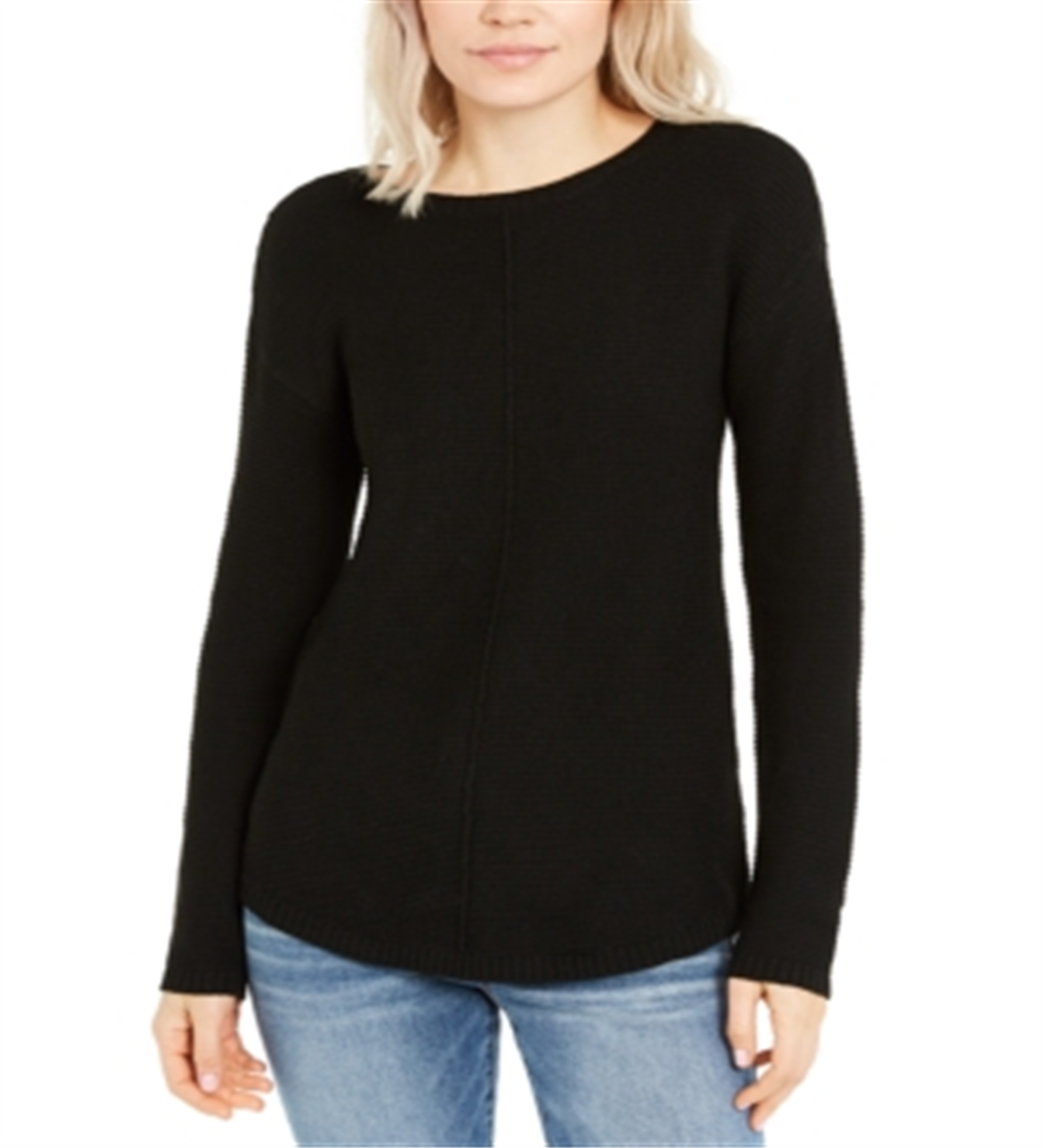 Suéter feminino de malha texturizada, manga comprida, gola redonda, tamanho pequeno, preto, da INC International Concepts
