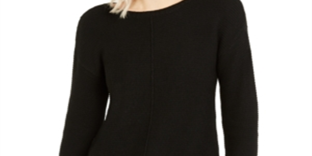 Suéter feminino de malha texturizada, manga comprida, gola redonda, tamanho pequeno, preto, da INC International Concepts