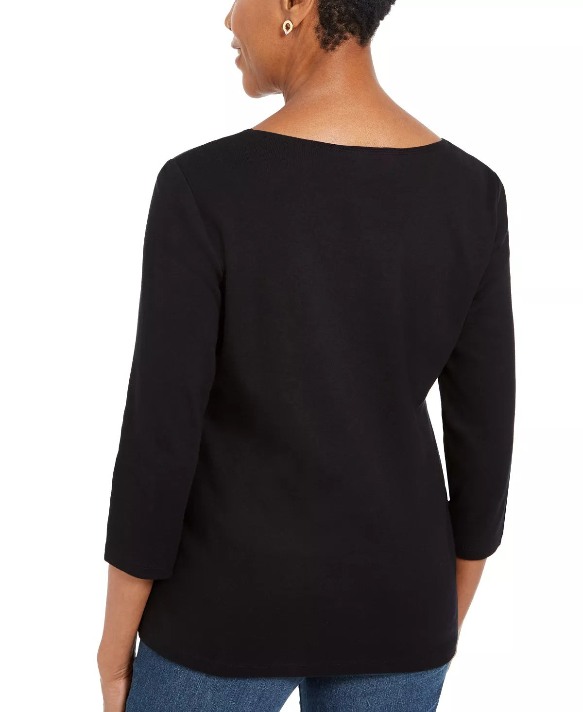 Blusa de algodão com detalhes Karen Scott feminina, preta, tamanho PS