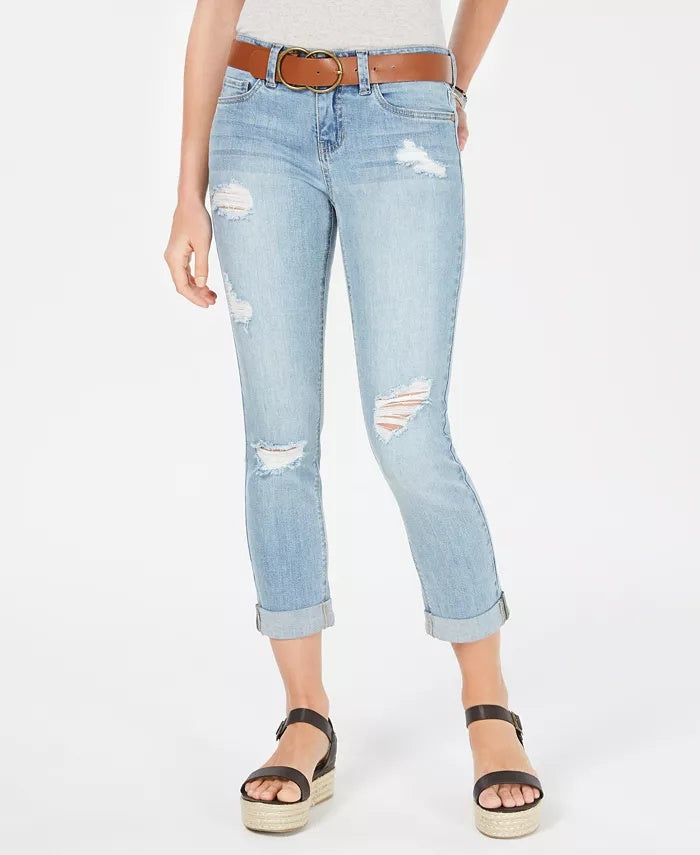 Calça jeans skinny rasgada com cinto da Dollhouse Junior, azul, tamanho 0