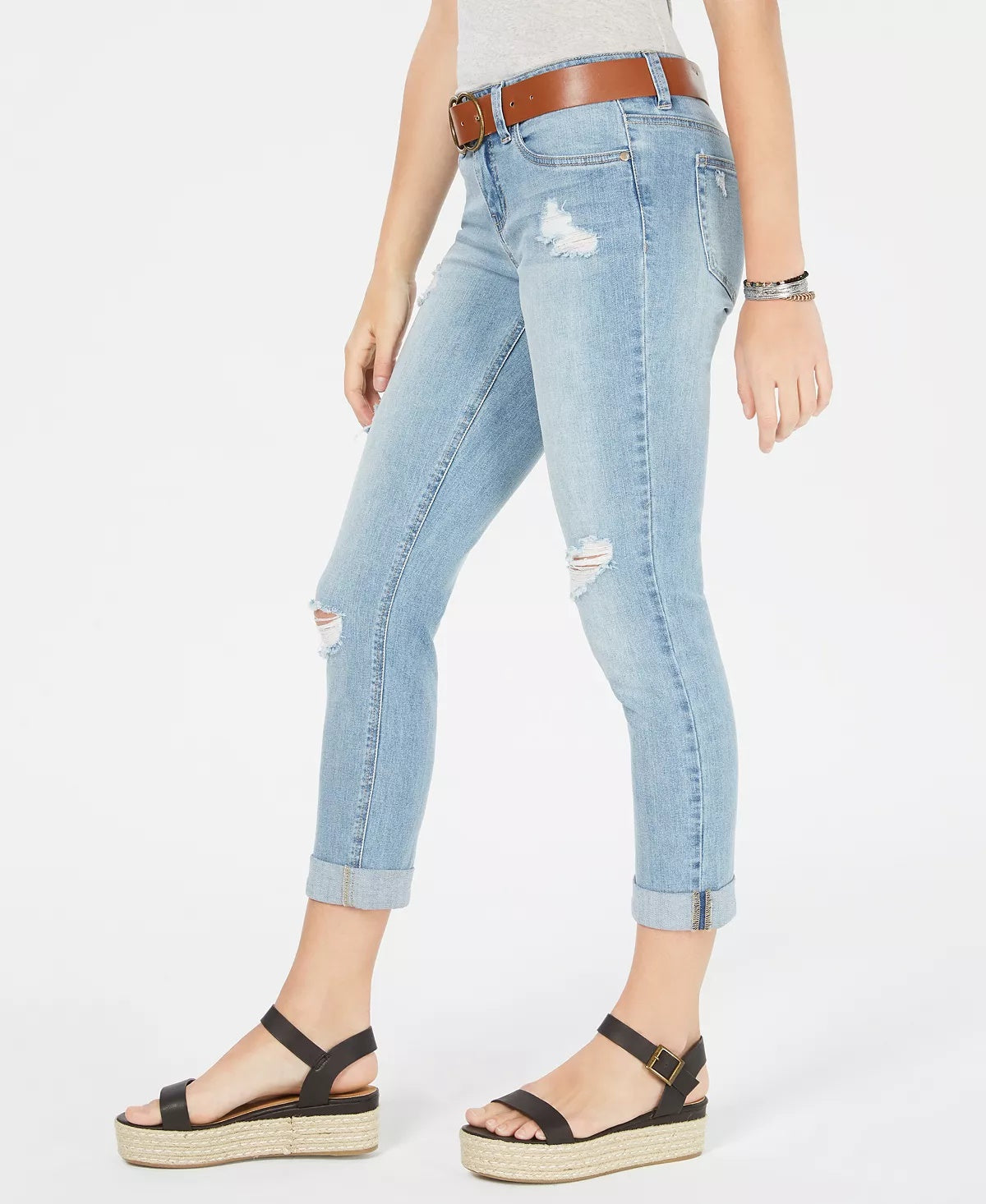 Calça jeans skinny rasgada com cinto da Dollhouse Junior, azul, tamanho 0