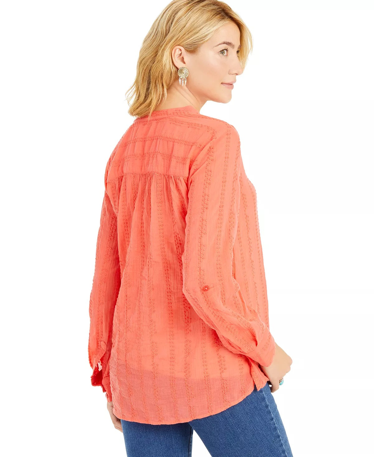 Blusa texturizada com decote em V feminina Style &amp; Co, laranja, tamanho X-S