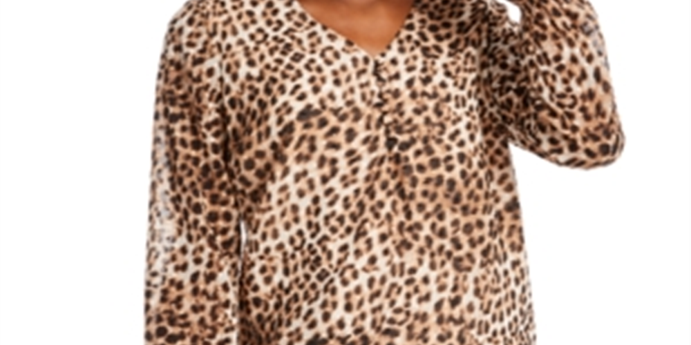Blusa feminina de malha plus size com estampa de leopardo Maison Jules, marrom, tamanho XX-G