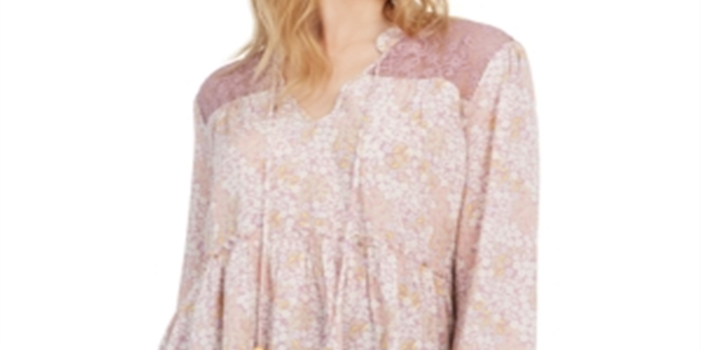 Blusa feminina com estampa floral e renda Gypsies and Moondust, roxa, tamanho P
