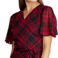 Vestido Ralph Lauren Feminino Xadrez Manga Curta Decote V Abaixo do Joelho Preto/Vermelho Tamanho 4