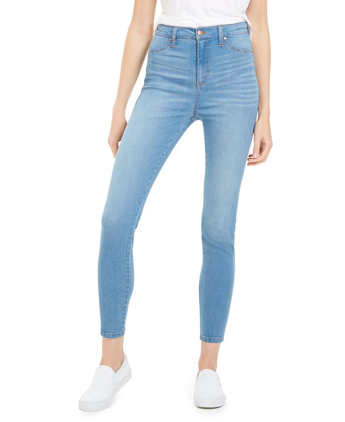 Calça jeans skinny feminina rosa celebridade, cintura alta, azul, tamanho 5