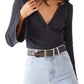 Camiseta feminina Give Me A Little com manga sino canelada, preta, tamanho pequeno, da Free People