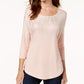JM Collection Top feminino pequeno com estampa metálica bege, tamanho PL
