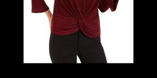 Blusa feminina Alfani listrada metálica com bainha torcida, vinho, tamanho pequeno