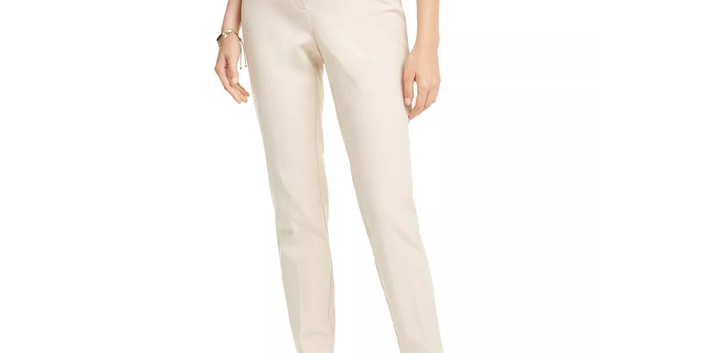 Calça skinny Alfani feminina Petite Comfort-Waist, bege, tamanho 14, pequena