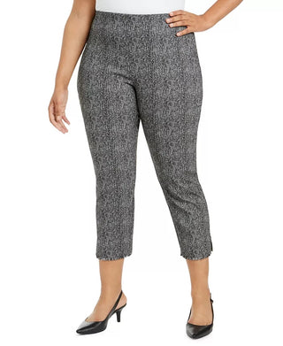 Alfani Women's Plus Size Printed Cropped Pull-On Pants Black Size 22W